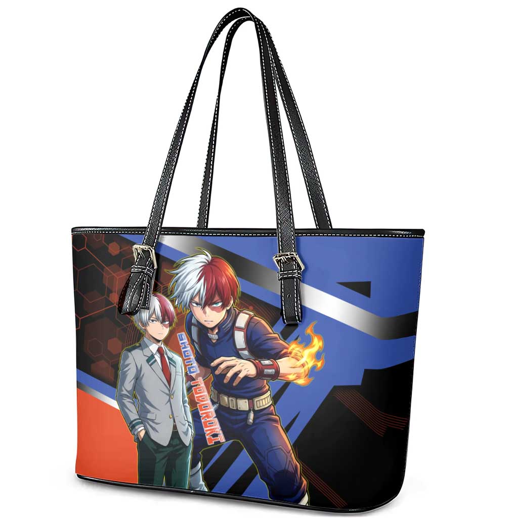 Shoto Todoroki Leather Tote Bag Split Fire and Ice Anime Illustration with Elemental Energy Effects