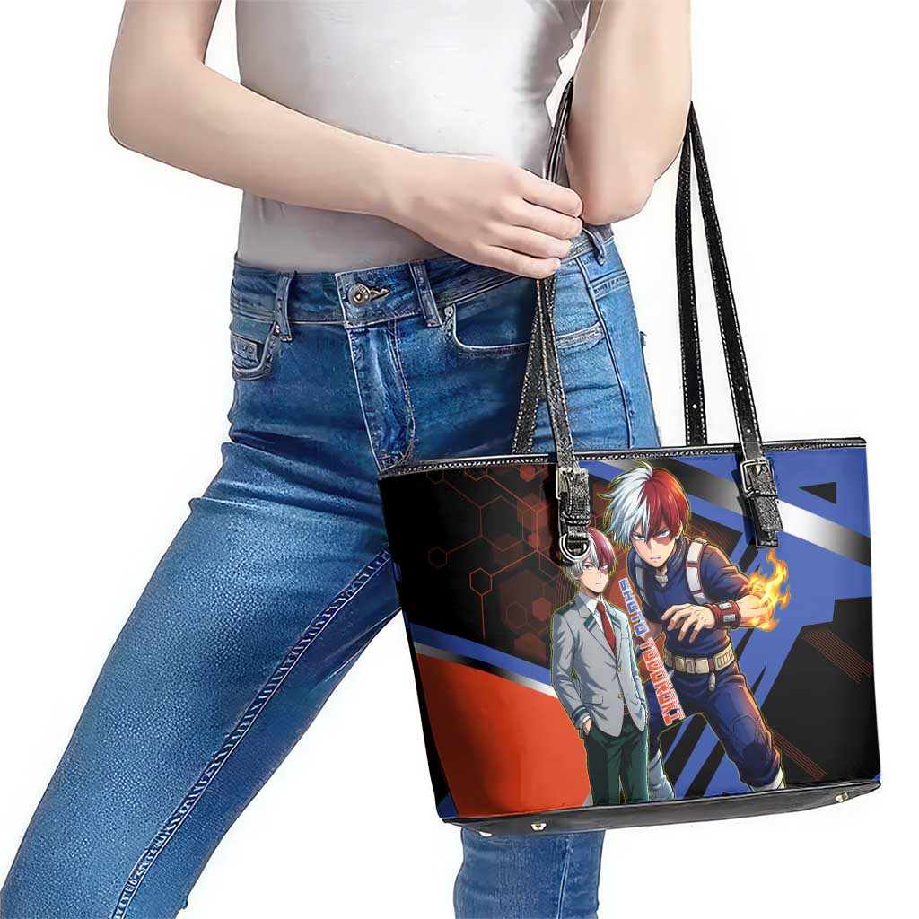 Shoto Todoroki Leather Tote Bag Split Fire and Ice Anime Illustration with Elemental Energy Effects