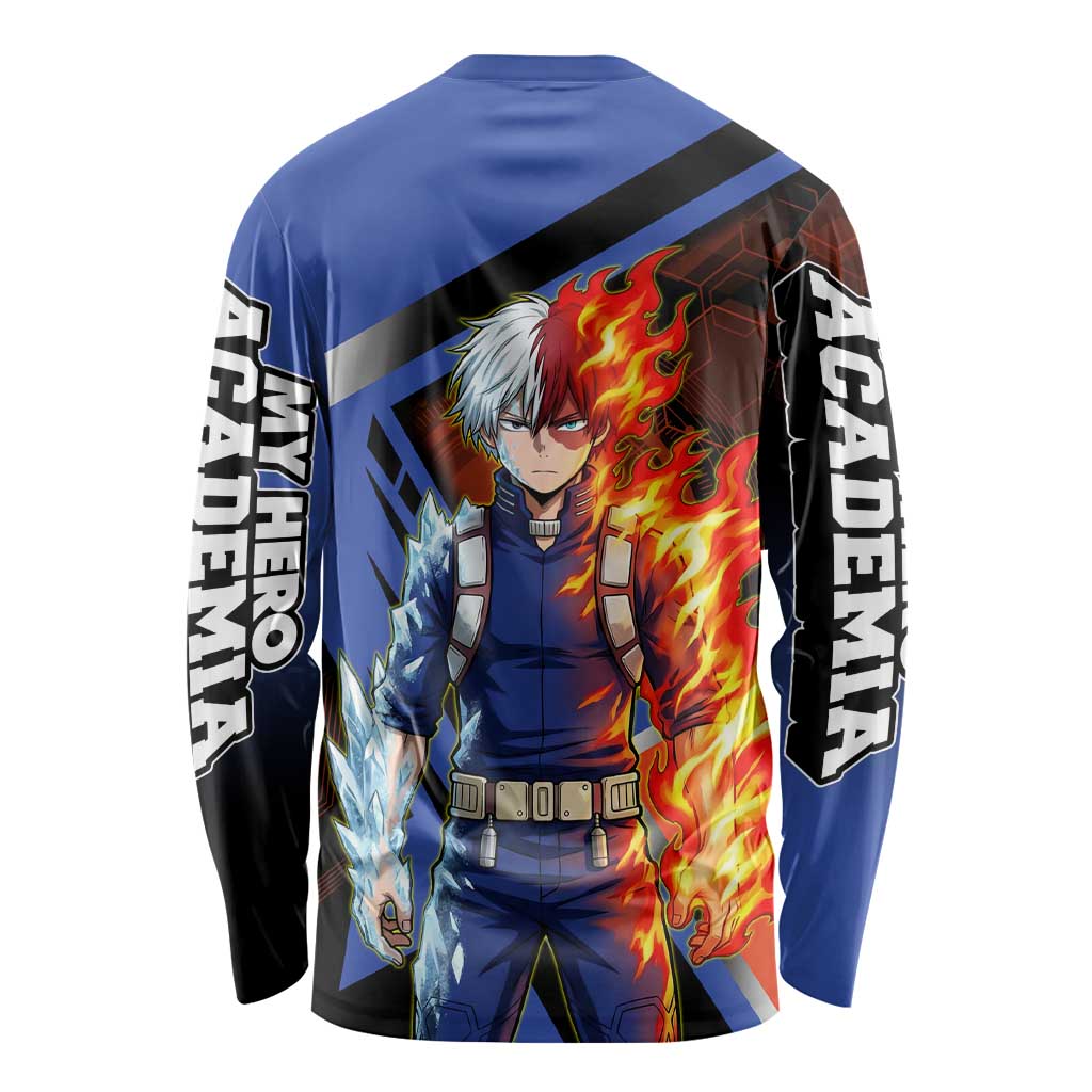 Shoto Todoroki Long Sleeve Shirt Split Fire and Ice Anime Illustration with Elemental Energy Effects