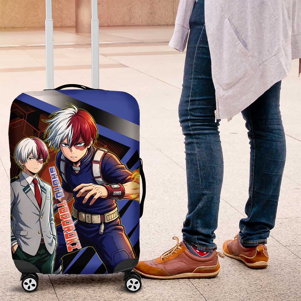 Shoto Todoroki Luggage Cover Split Fire and Ice Anime Illustration with Elemental Energy Effects