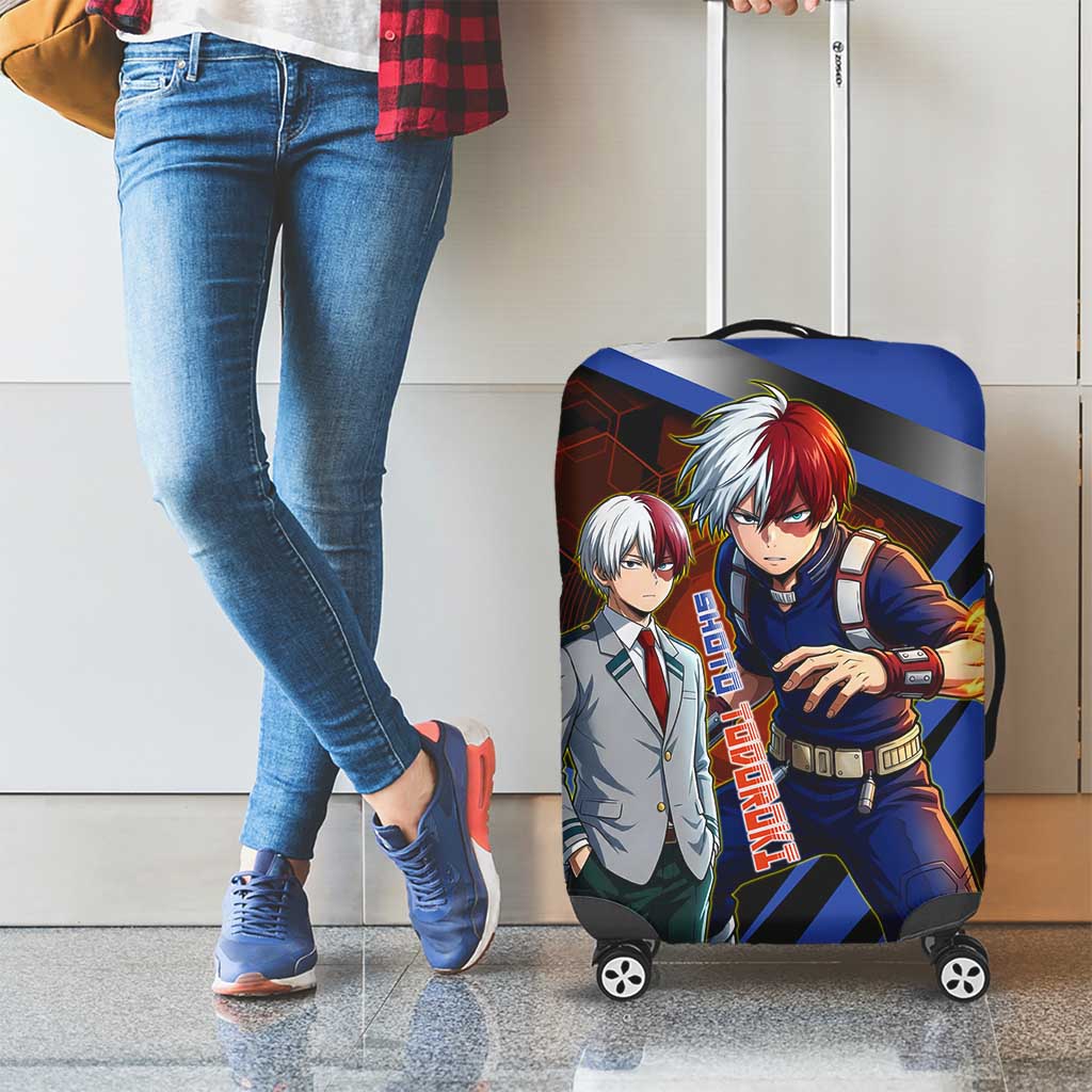 Shoto Todoroki Luggage Cover Split Fire and Ice Anime Illustration with Elemental Energy Effects
