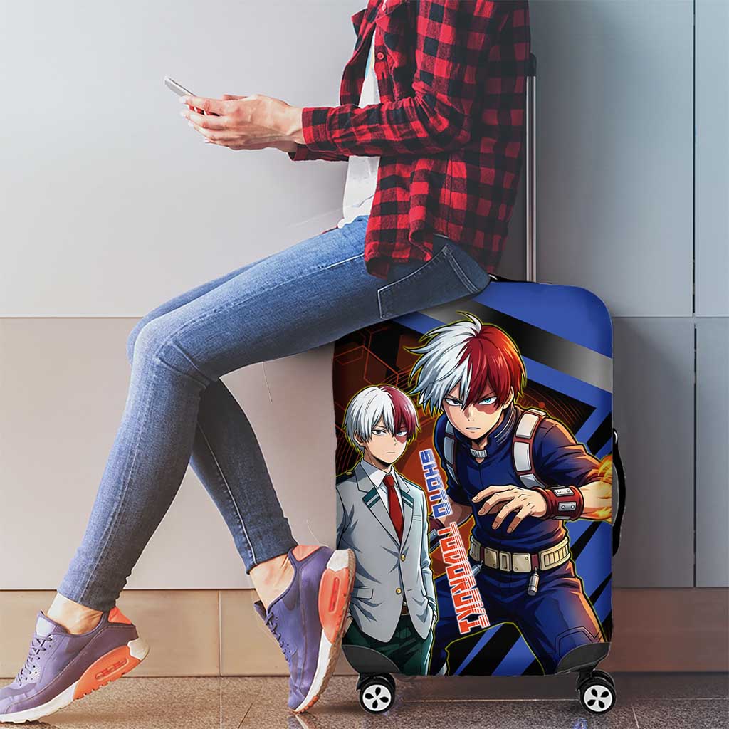 Shoto Todoroki Luggage Cover Split Fire and Ice Anime Illustration with Elemental Energy Effects