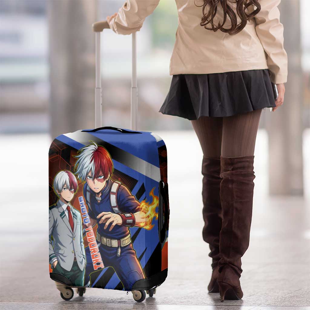 Shoto Todoroki Luggage Cover Split Fire and Ice Anime Illustration with Elemental Energy Effects