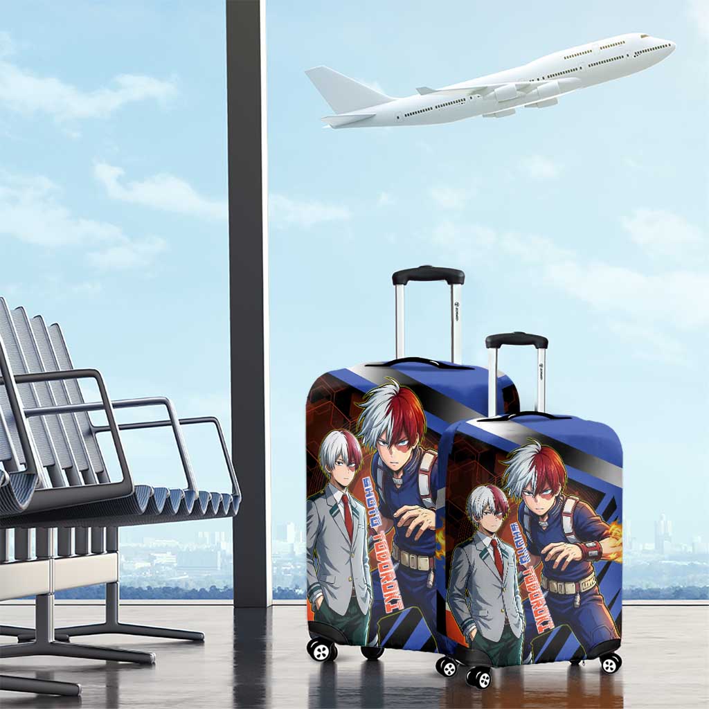 Shoto Todoroki Luggage Cover Split Fire and Ice Anime Illustration with Elemental Energy Effects