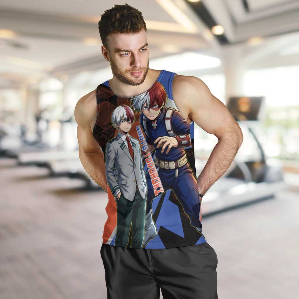 Shoto Todoroki Men Tank Top Split Fire and Ice Anime Illustration with Elemental Energy Effects