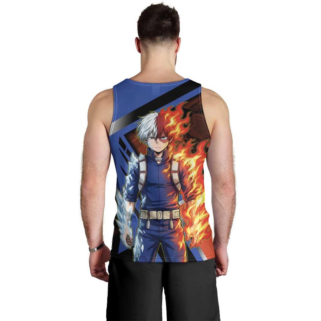 Shoto Todoroki Men Tank Top Split Fire and Ice Anime Illustration with Elemental Energy Effects