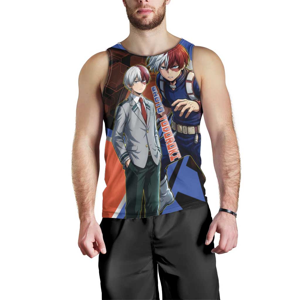 Shoto Todoroki Men Tank Top Split Fire and Ice Anime Illustration with Elemental Energy Effects