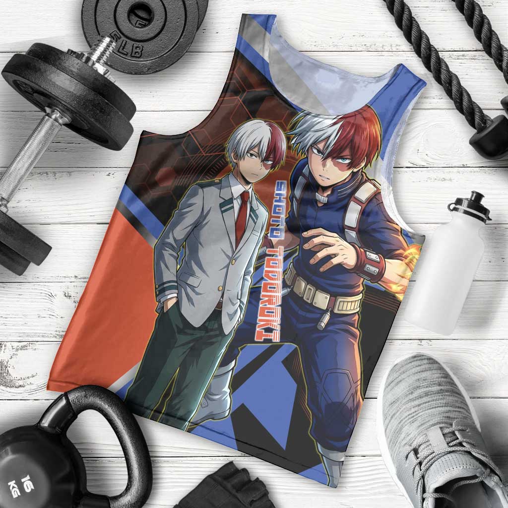 Shoto Todoroki Men Tank Top Split Fire and Ice Anime Illustration with Elemental Energy Effects