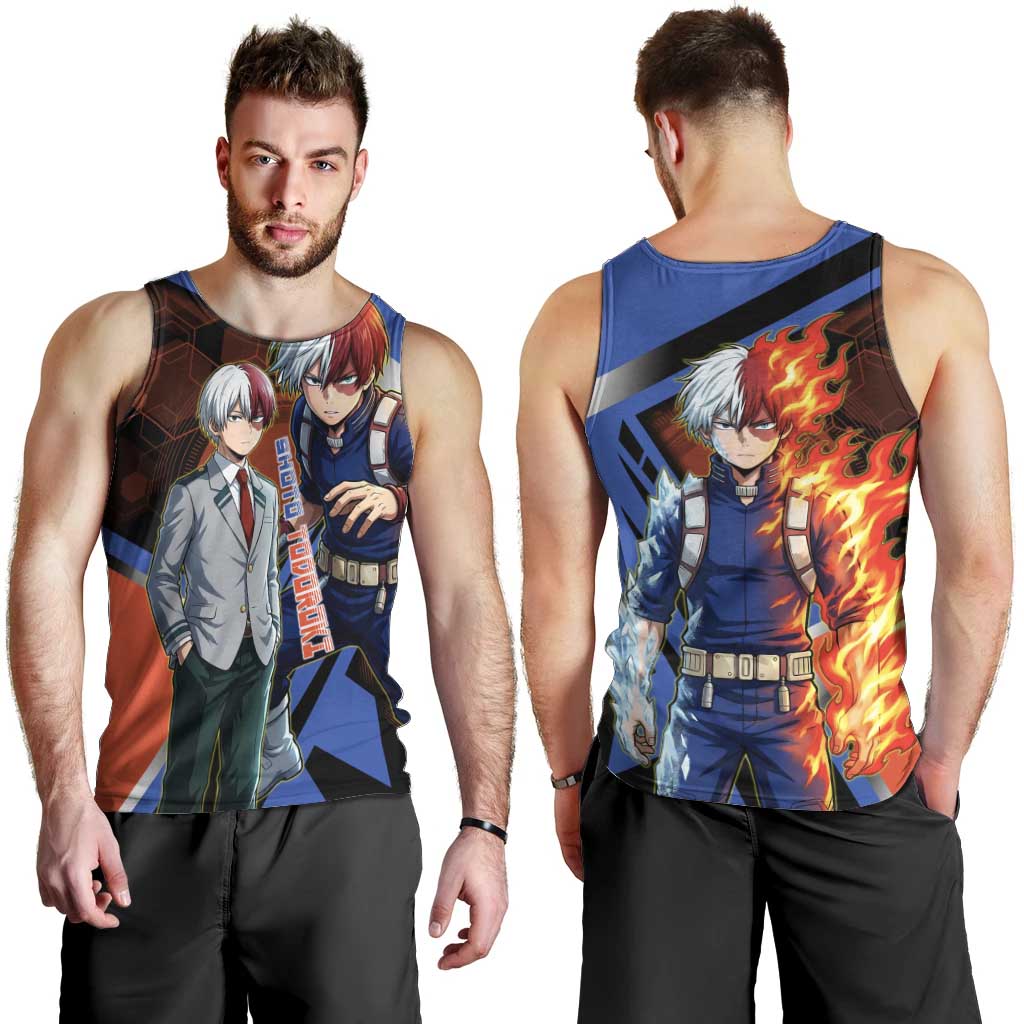 Shoto Todoroki Men Tank Top Split Fire and Ice Anime Illustration with Elemental Energy Effects