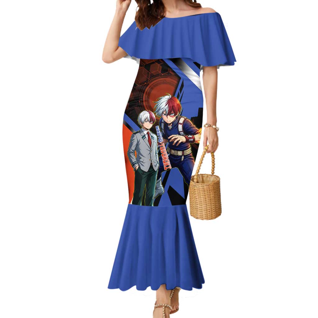 Shoto Todoroki Mermaid Dress Split Fire and Ice Anime Illustration with Elemental Energy Effects