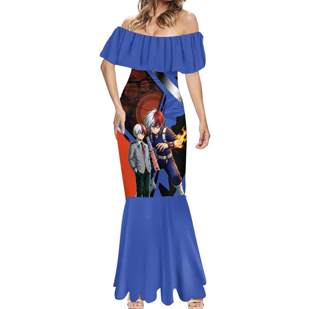 Shoto Todoroki Mermaid Dress Split Fire and Ice Anime Illustration with Elemental Energy Effects