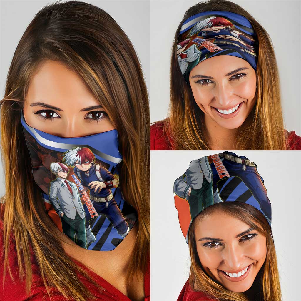 Shoto Todoroki Neck Gaiter Split Fire and Ice Anime Illustration with Elemental Energy Effects