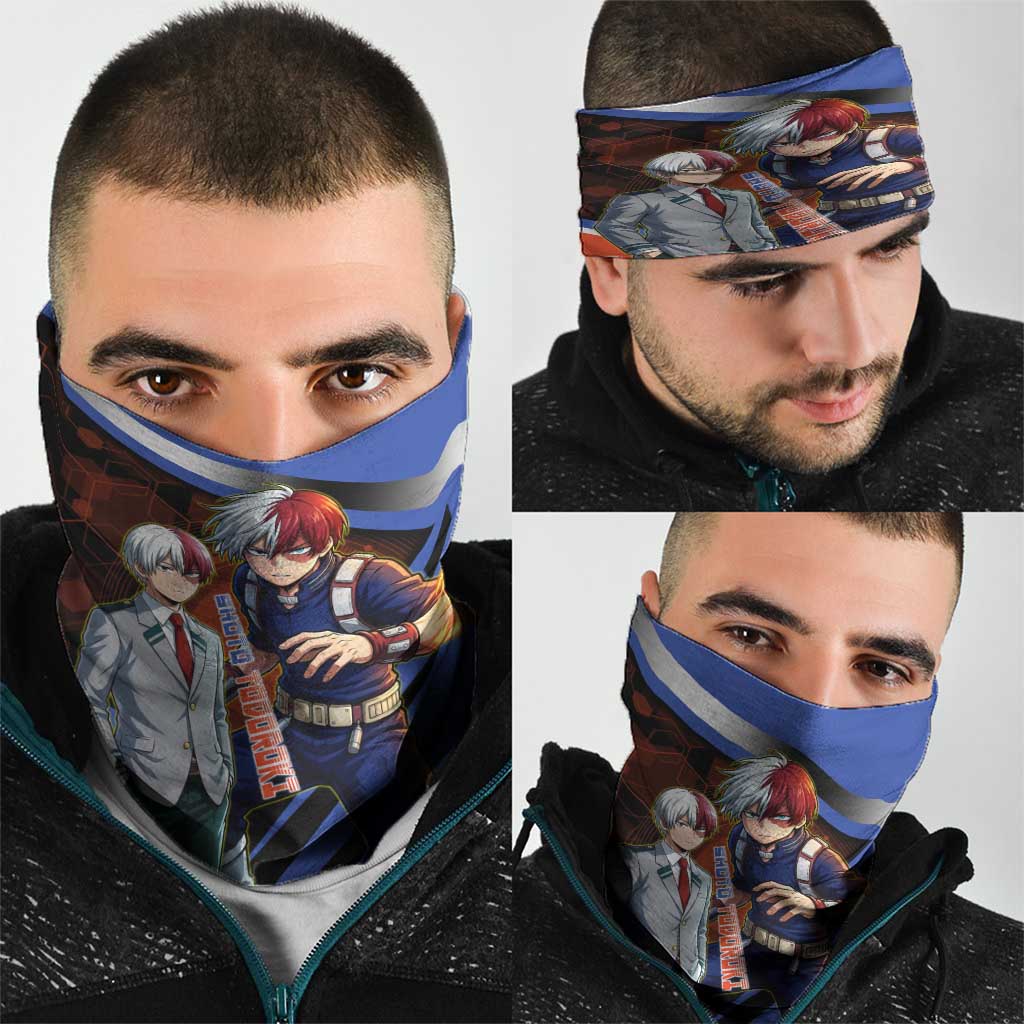 Shoto Todoroki Neck Gaiter Split Fire and Ice Anime Illustration with Elemental Energy Effects
