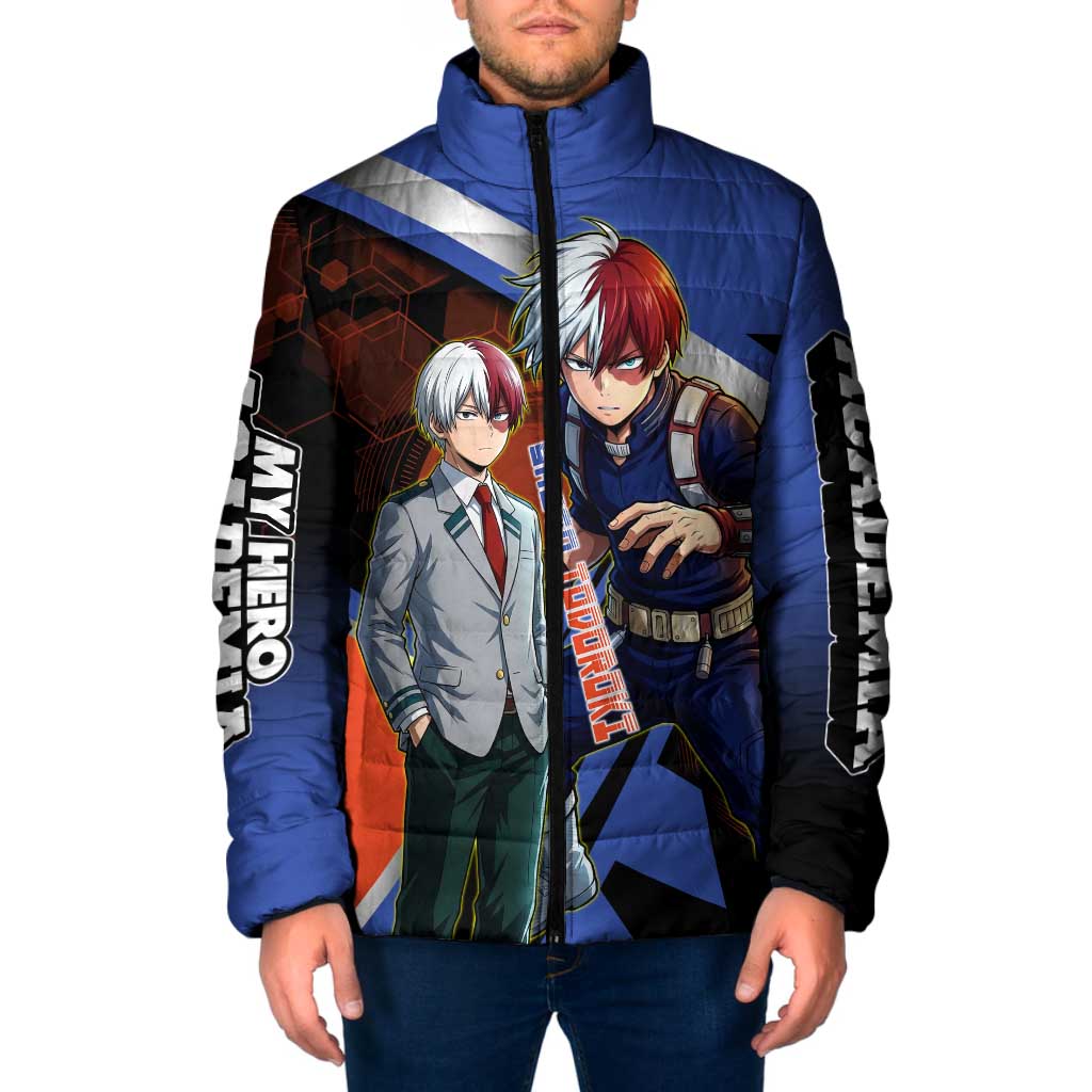 Shoto Todoroki Padded Jacket Split Fire and Ice Anime Illustration with Elemental Energy Effects