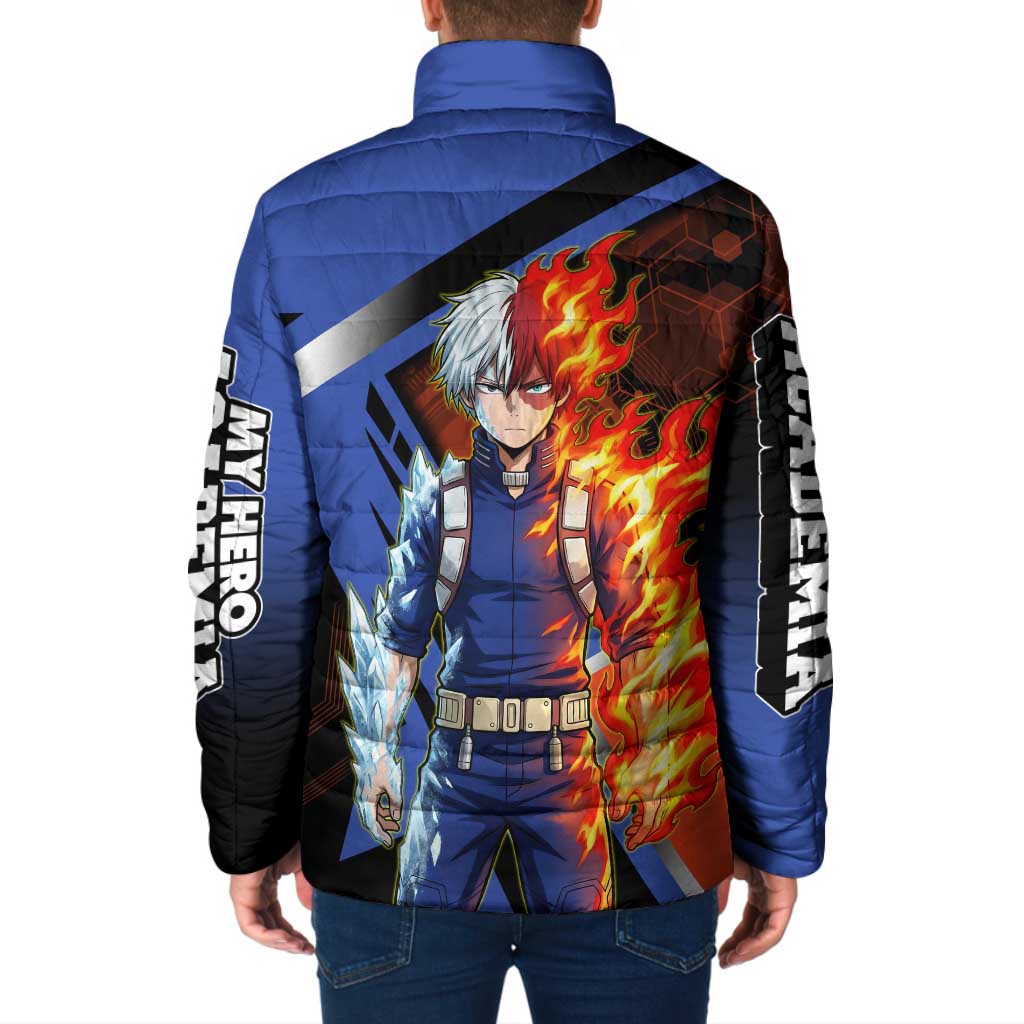 Shoto Todoroki Padded Jacket Split Fire and Ice Anime Illustration with Elemental Energy Effects