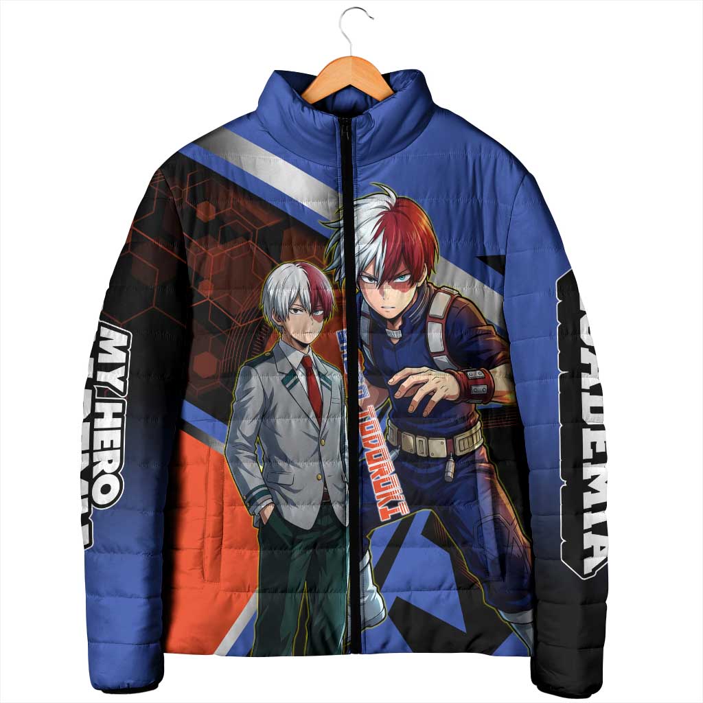 Shoto Todoroki Padded Jacket Split Fire and Ice Anime Illustration with Elemental Energy Effects