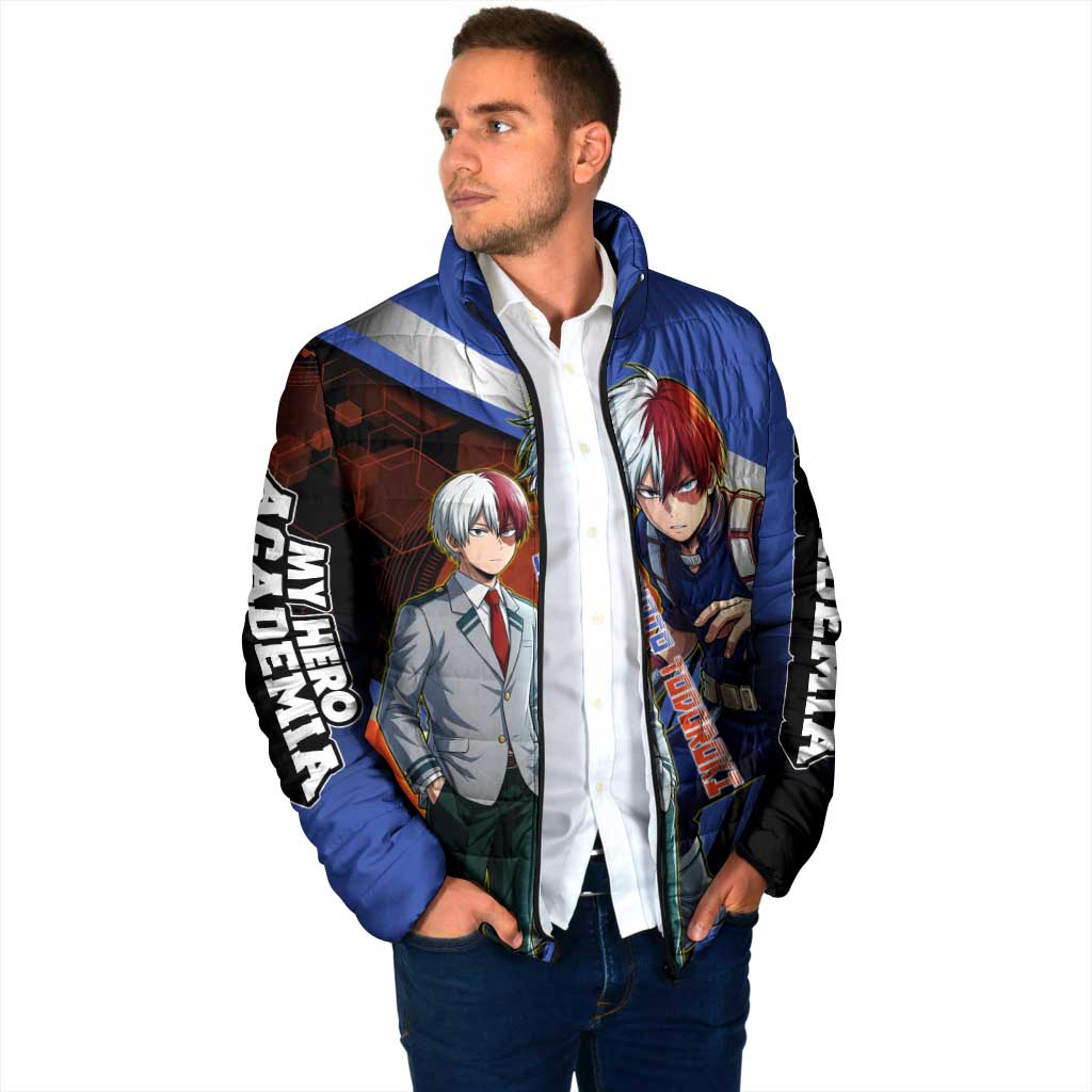 Shoto Todoroki Padded Jacket Split Fire and Ice Anime Illustration with Elemental Energy Effects