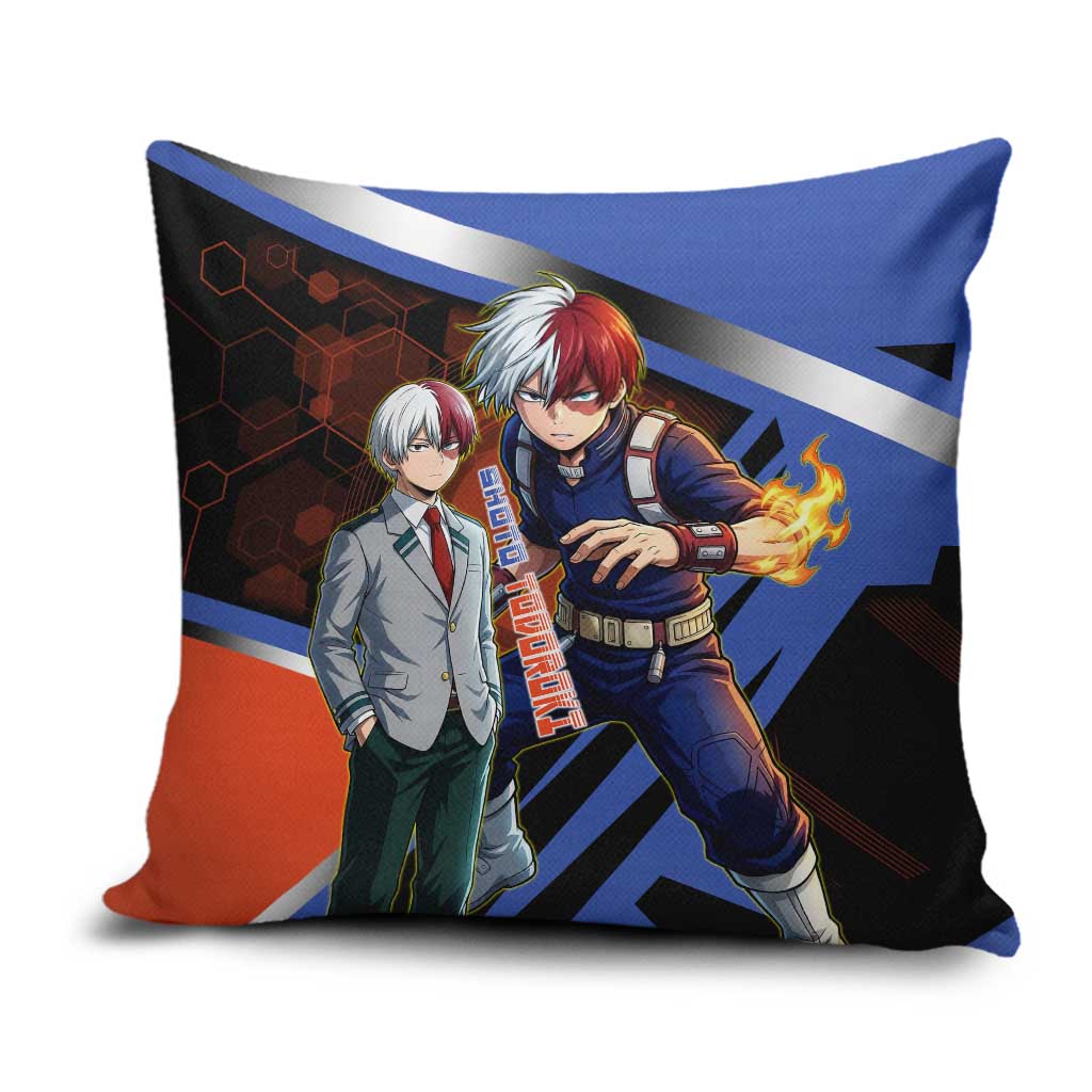 Shoto Todoroki Pillow Cover Split Fire and Ice Anime Illustration with Elemental Energy Effects