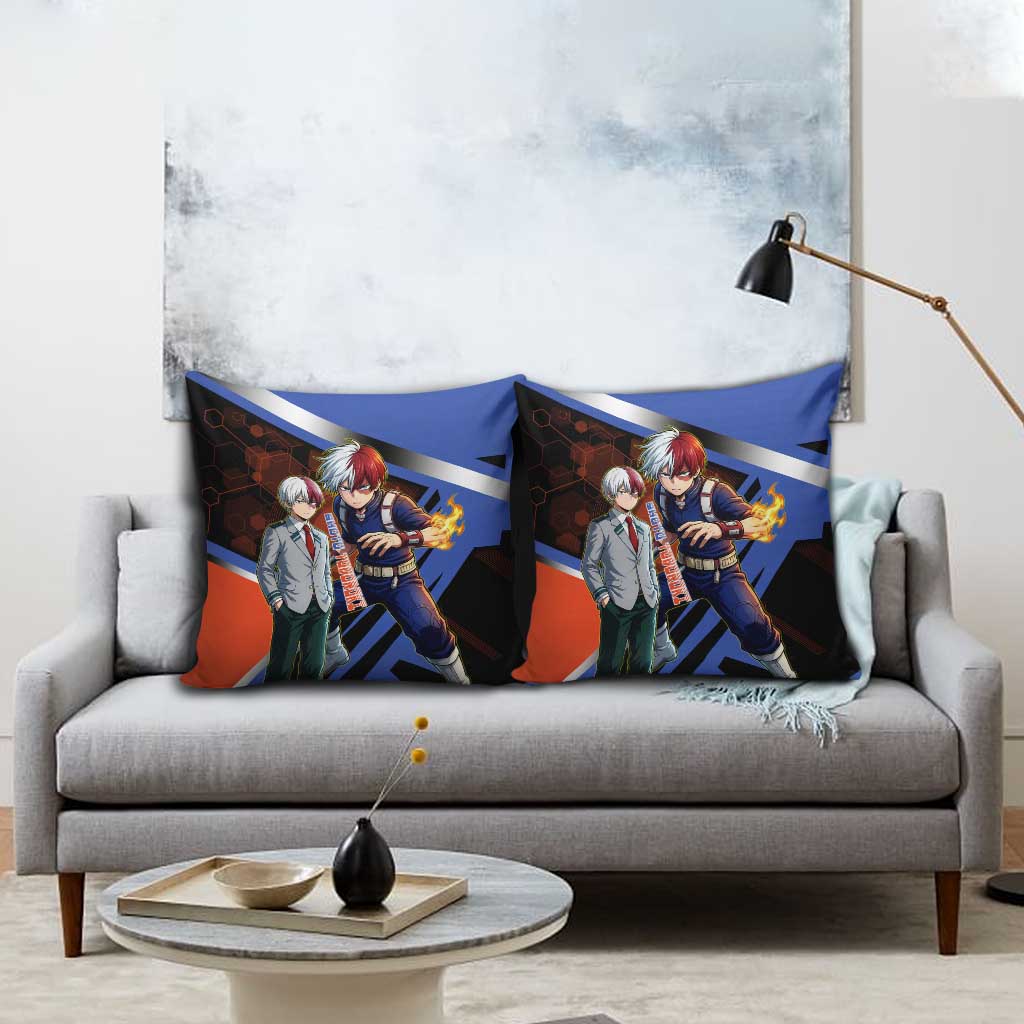 Shoto Todoroki Pillow Cover Split Fire and Ice Anime Illustration with Elemental Energy Effects