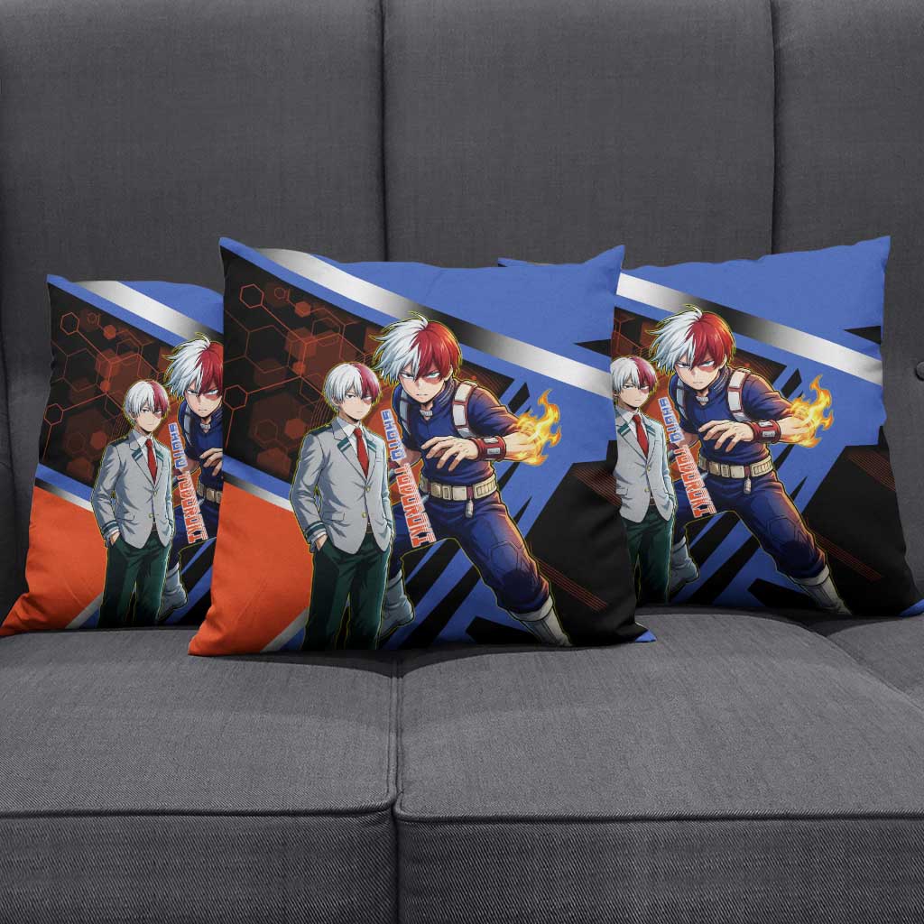 Shoto Todoroki Pillow Cover Split Fire and Ice Anime Illustration with Elemental Energy Effects