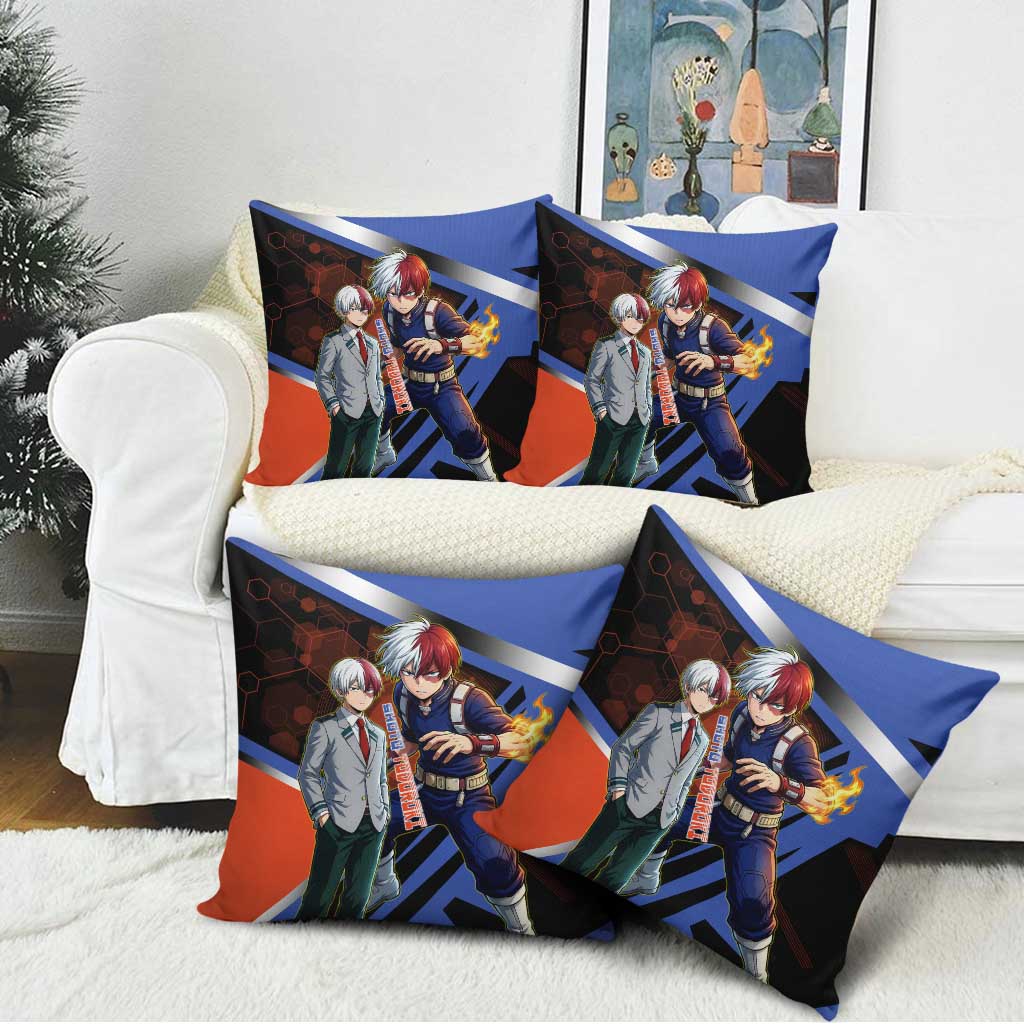 Shoto Todoroki Pillow Cover Split Fire and Ice Anime Illustration with Elemental Energy Effects