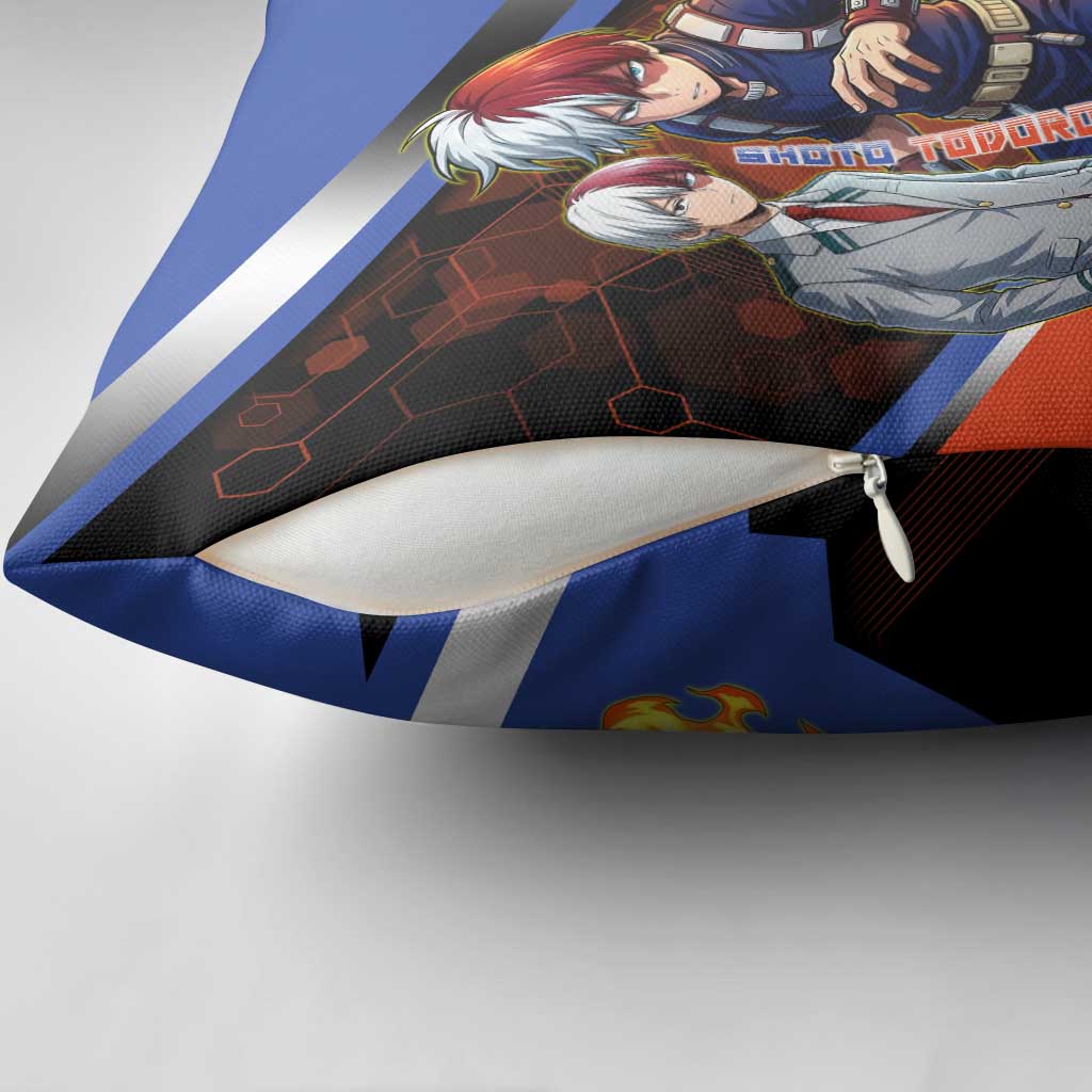 Shoto Todoroki Pillow Cover Split Fire and Ice Anime Illustration with Elemental Energy Effects