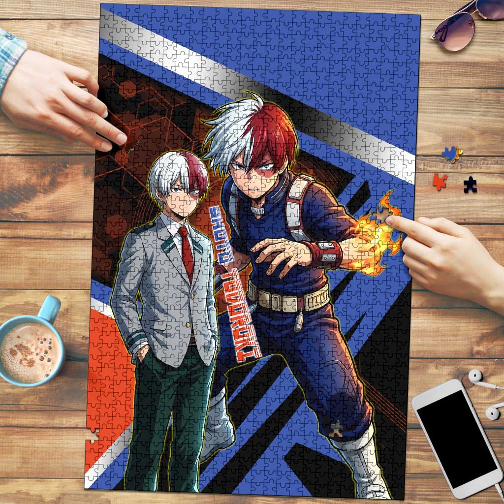 Shoto Todoroki Puzzle Split Fire and Ice Anime Illustration with Elemental Energy Effects