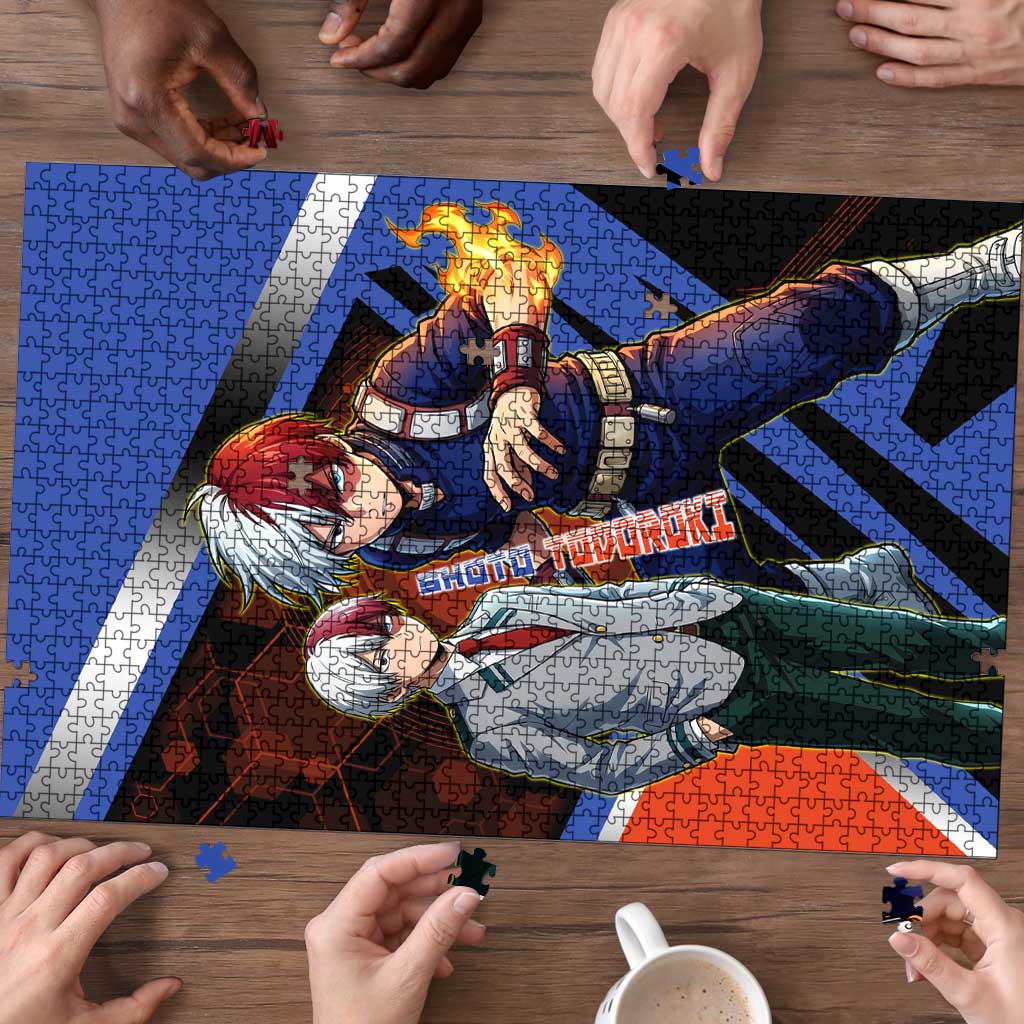 Shoto Todoroki Puzzle Split Fire and Ice Anime Illustration with Elemental Energy Effects