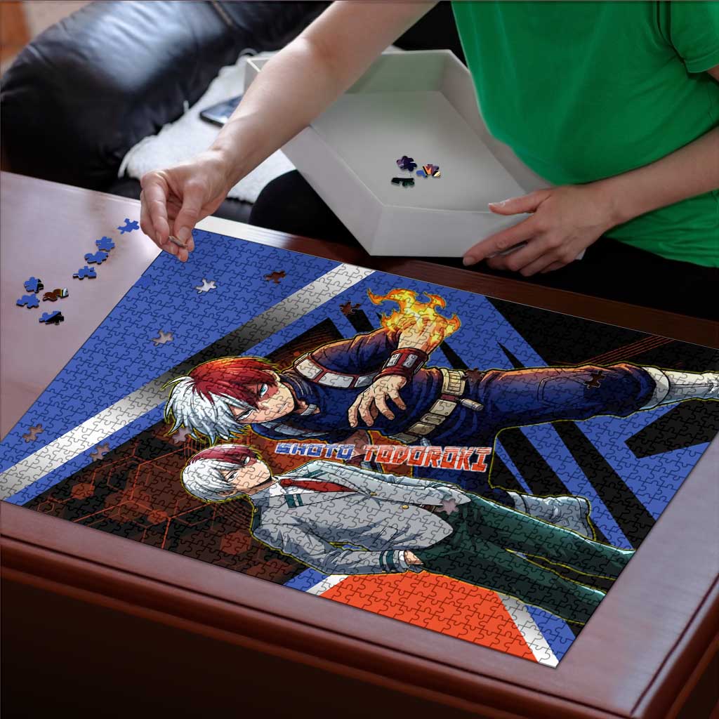Shoto Todoroki Puzzle Split Fire and Ice Anime Illustration with Elemental Energy Effects