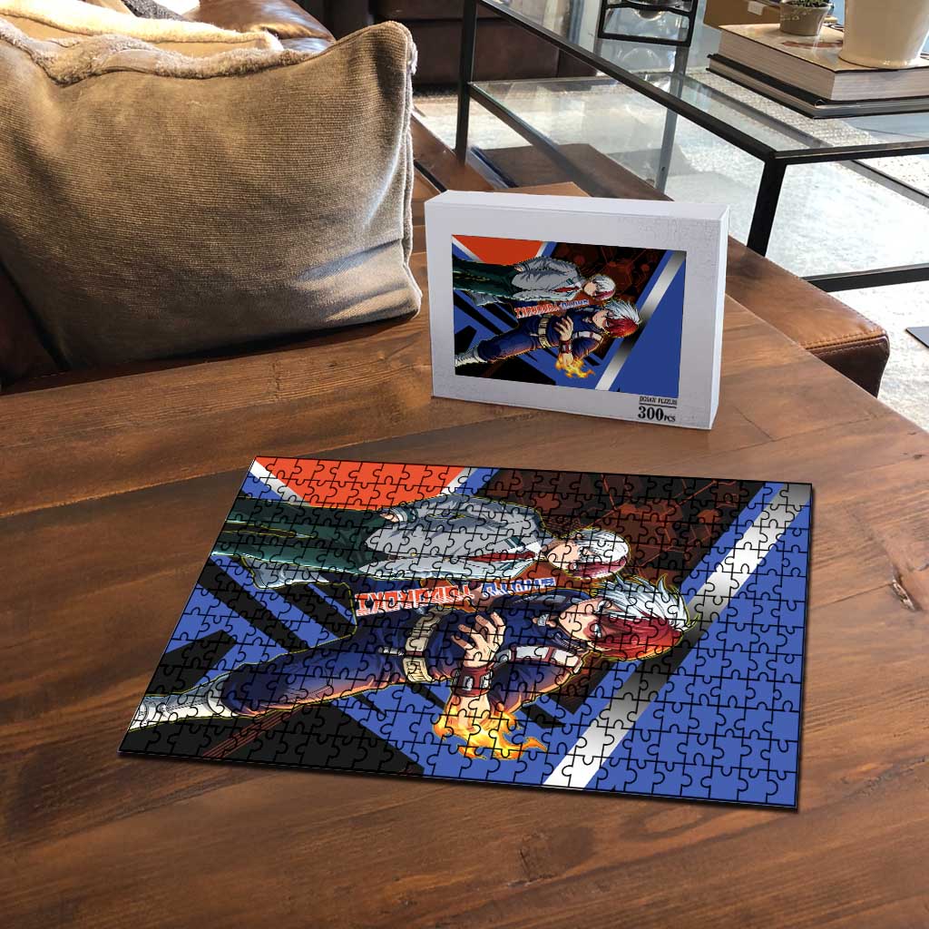 Shoto Todoroki Puzzle Split Fire and Ice Anime Illustration with Elemental Energy Effects