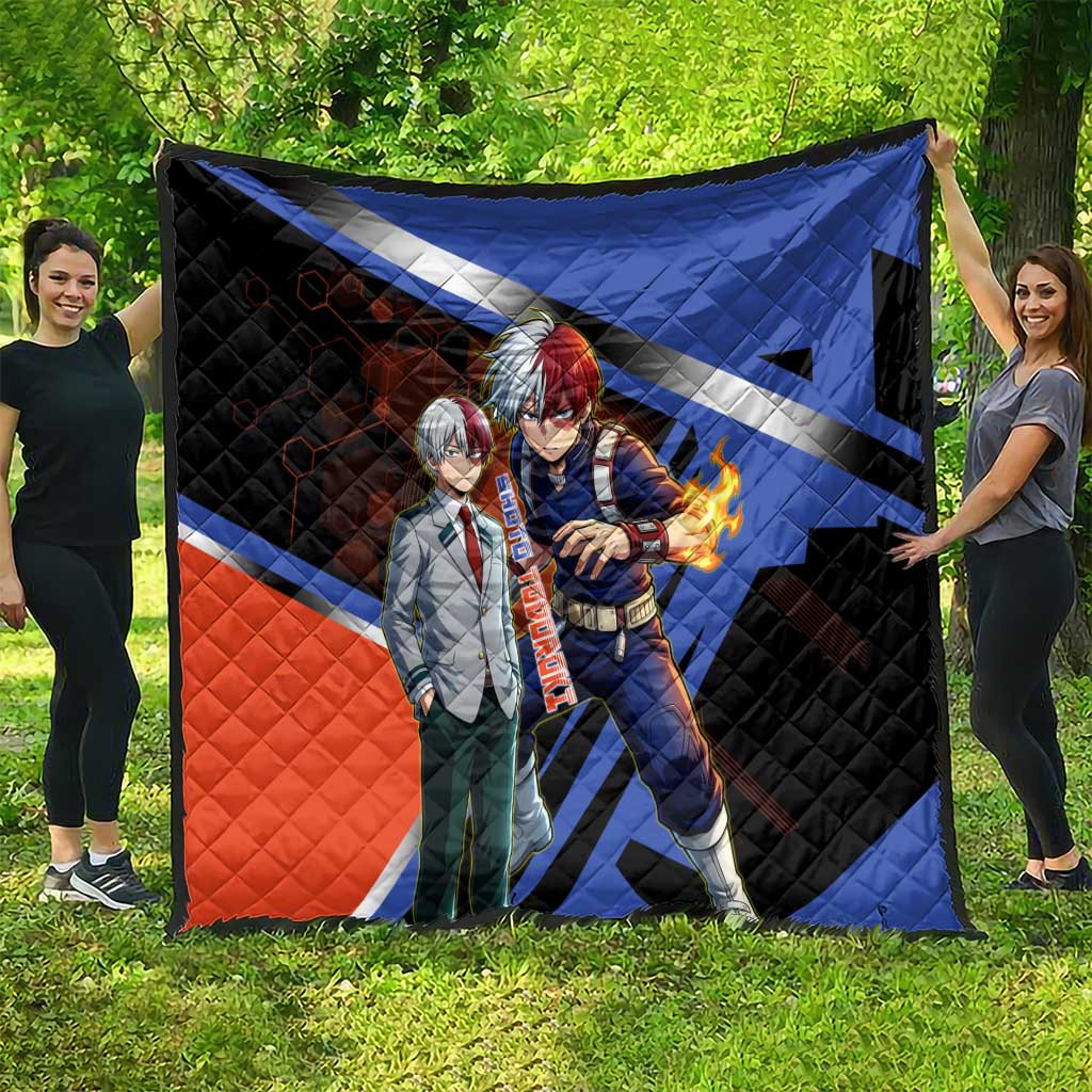Shoto Todoroki Quilt Split Fire and Ice Anime Illustration with Elemental Energy Effects