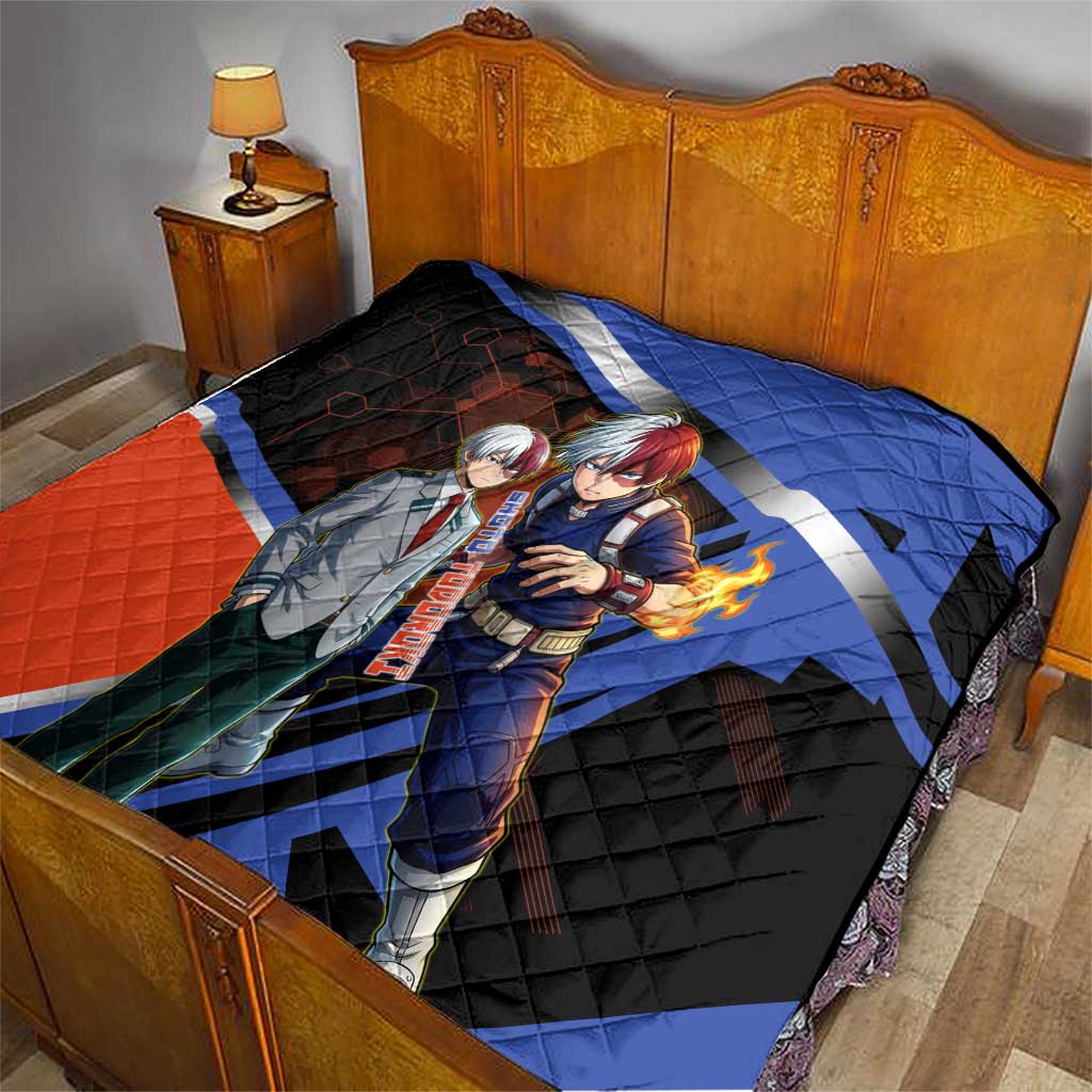 Shoto Todoroki Quilt Split Fire and Ice Anime Illustration with Elemental Energy Effects