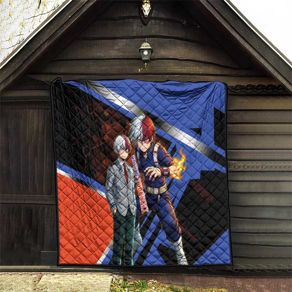 Shoto Todoroki Quilt Split Fire and Ice Anime Illustration with Elemental Energy Effects