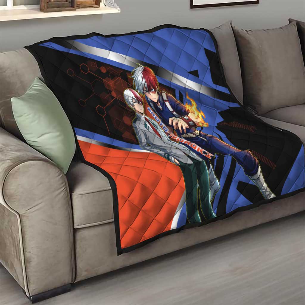 Shoto Todoroki Quilt Split Fire and Ice Anime Illustration with Elemental Energy Effects