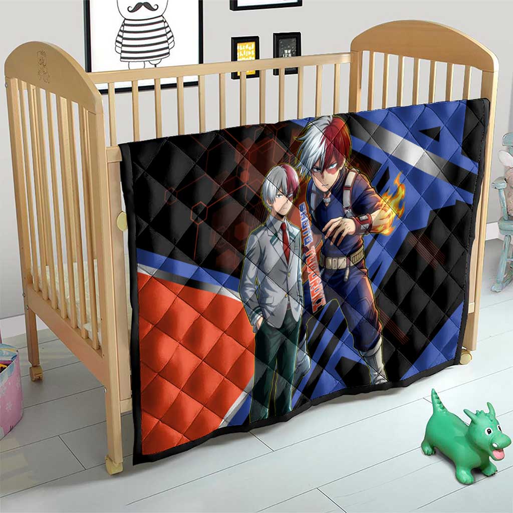 Shoto Todoroki Quilt Split Fire and Ice Anime Illustration with Elemental Energy Effects