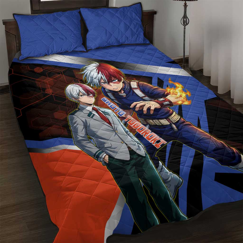 Shoto Todoroki Quilt Bed Set Split Fire and Ice Anime Illustration with Elemental Energy Effects