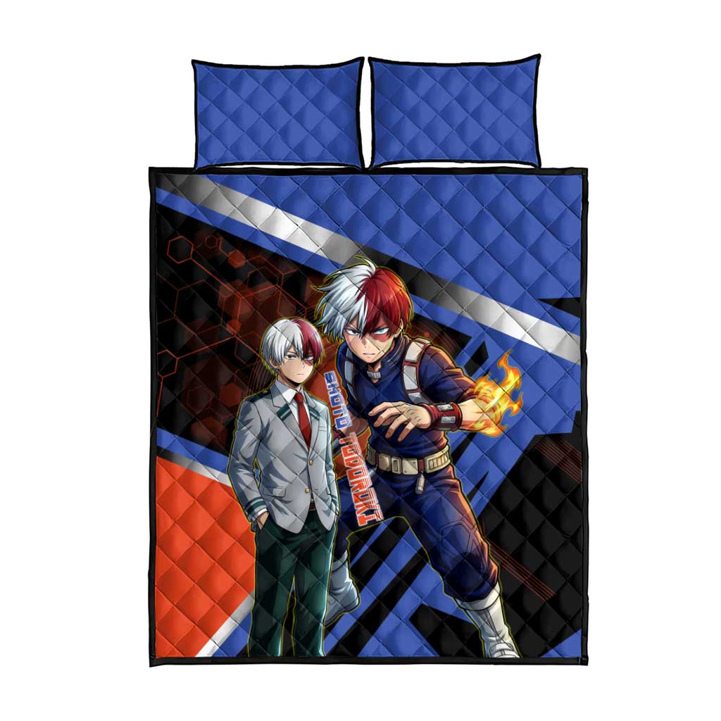 Shoto Todoroki Quilt Bed Set Split Fire and Ice Anime Illustration with Elemental Energy Effects