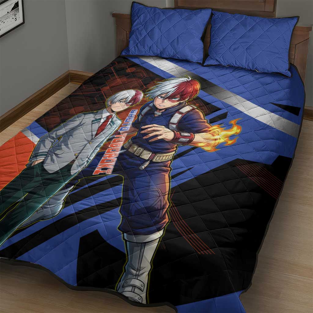 Shoto Todoroki Quilt Bed Set Split Fire and Ice Anime Illustration with Elemental Energy Effects