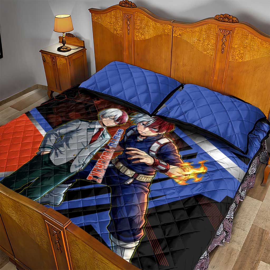 Shoto Todoroki Quilt Bed Set Split Fire and Ice Anime Illustration with Elemental Energy Effects