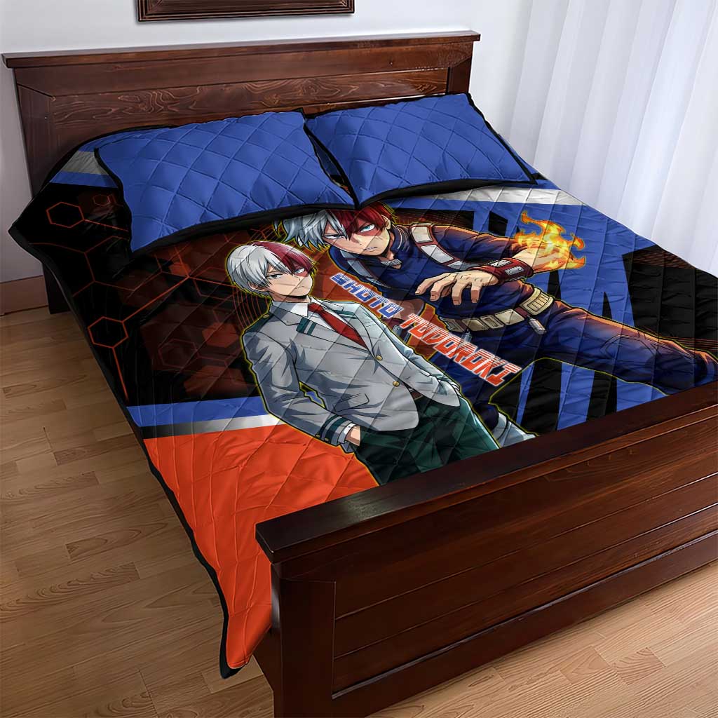 Shoto Todoroki Quilt Bed Set Split Fire and Ice Anime Illustration with Elemental Energy Effects