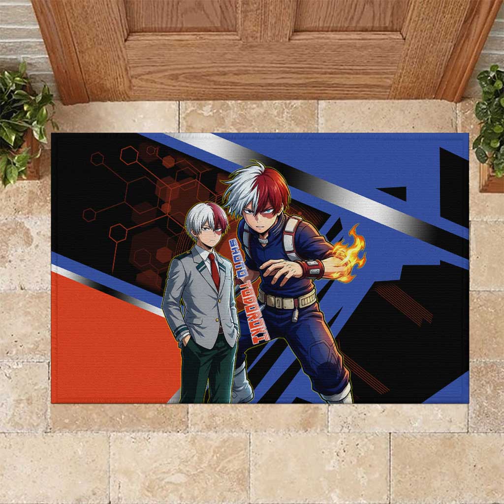 Shoto Todoroki Rubber Doormat Split Fire and Ice Anime Illustration with Elemental Energy Effects