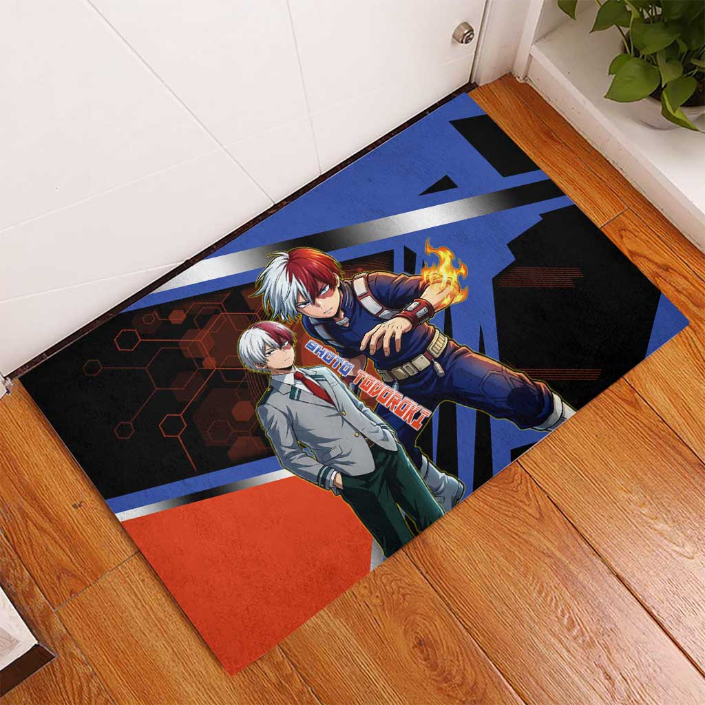 Shoto Todoroki Rubber Doormat Split Fire and Ice Anime Illustration with Elemental Energy Effects