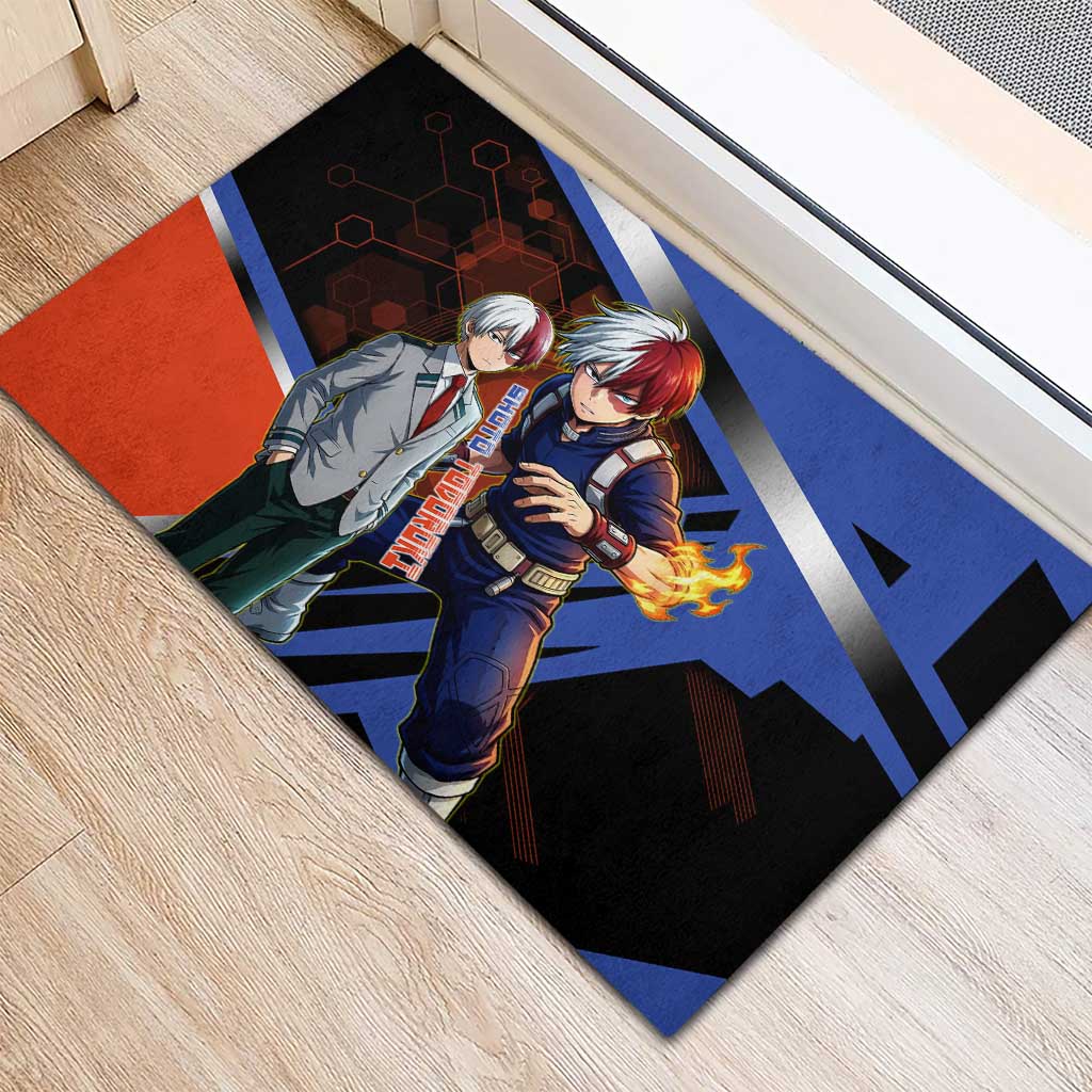 Shoto Todoroki Rubber Doormat Split Fire and Ice Anime Illustration with Elemental Energy Effects