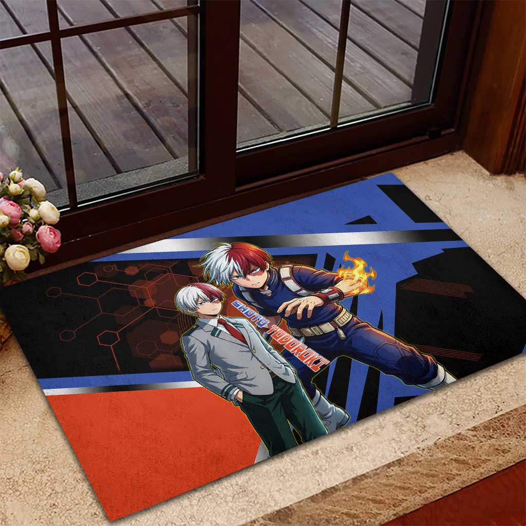 Shoto Todoroki Rubber Doormat Split Fire and Ice Anime Illustration with Elemental Energy Effects