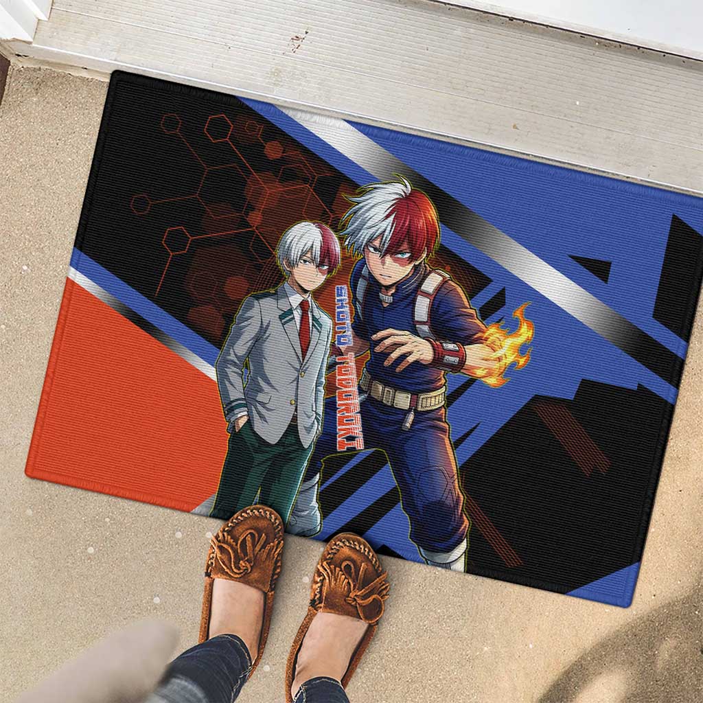 Shoto Todoroki Rubber Doormat Split Fire and Ice Anime Illustration with Elemental Energy Effects