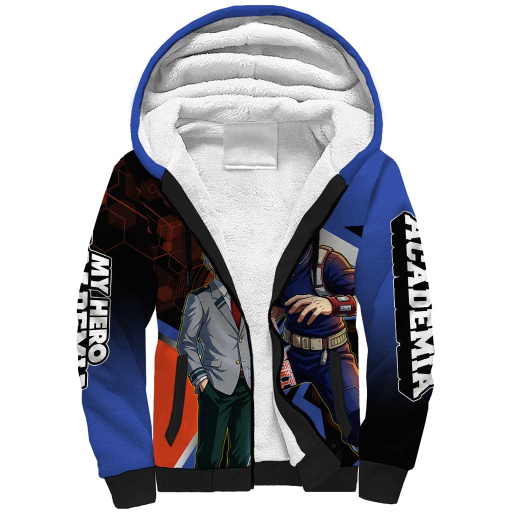 Shoto Todoroki Sherpa Hoodie Split Fire and Ice Anime Illustration with Elemental Energy Effects