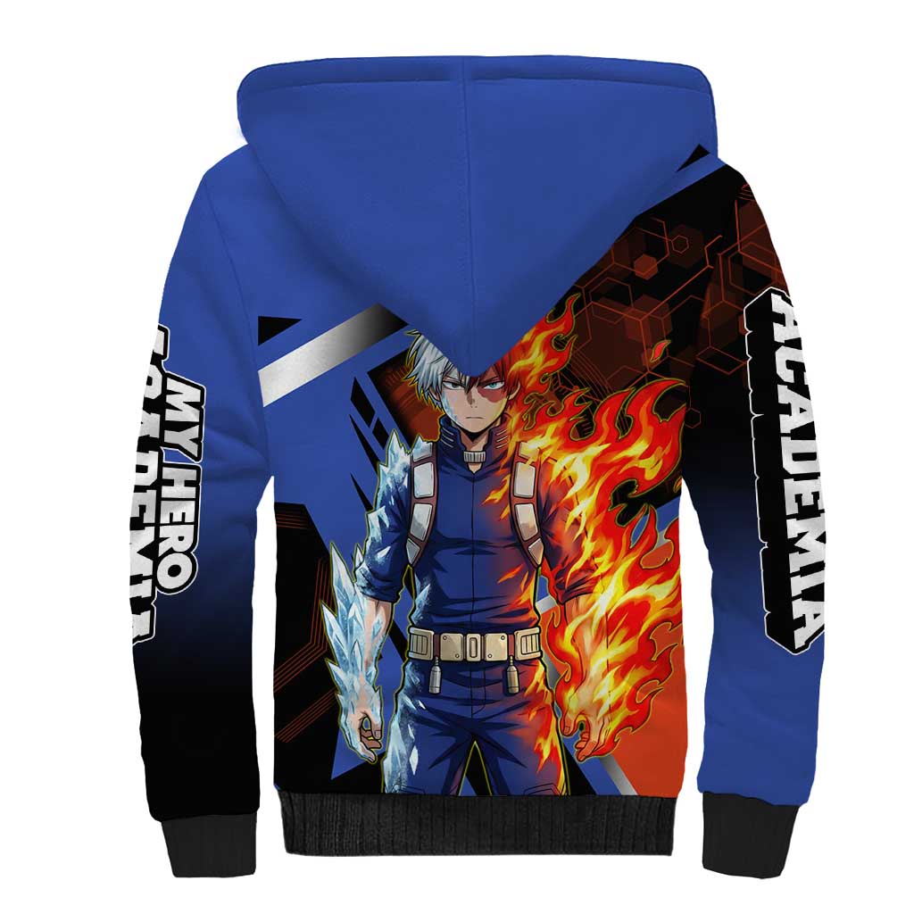 Shoto Todoroki Sherpa Hoodie Split Fire and Ice Anime Illustration with Elemental Energy Effects