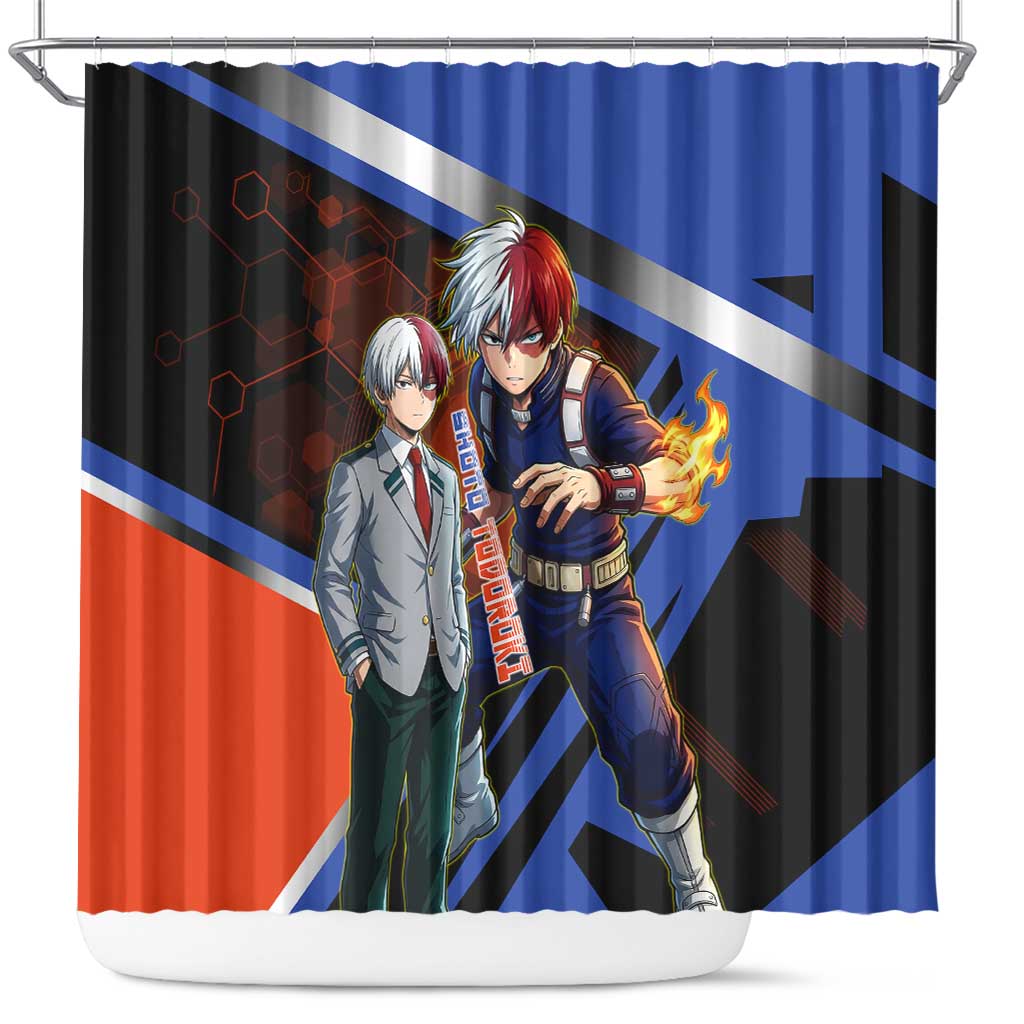 Shoto Todoroki Shower Curtain Split Fire and Ice Anime Illustration with Elemental Energy Effects