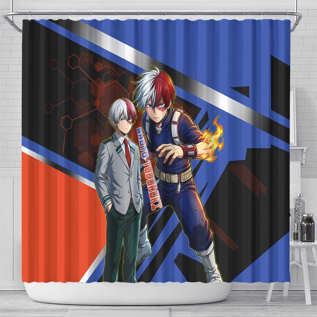 Shoto Todoroki Shower Curtain Split Fire and Ice Anime Illustration with Elemental Energy Effects