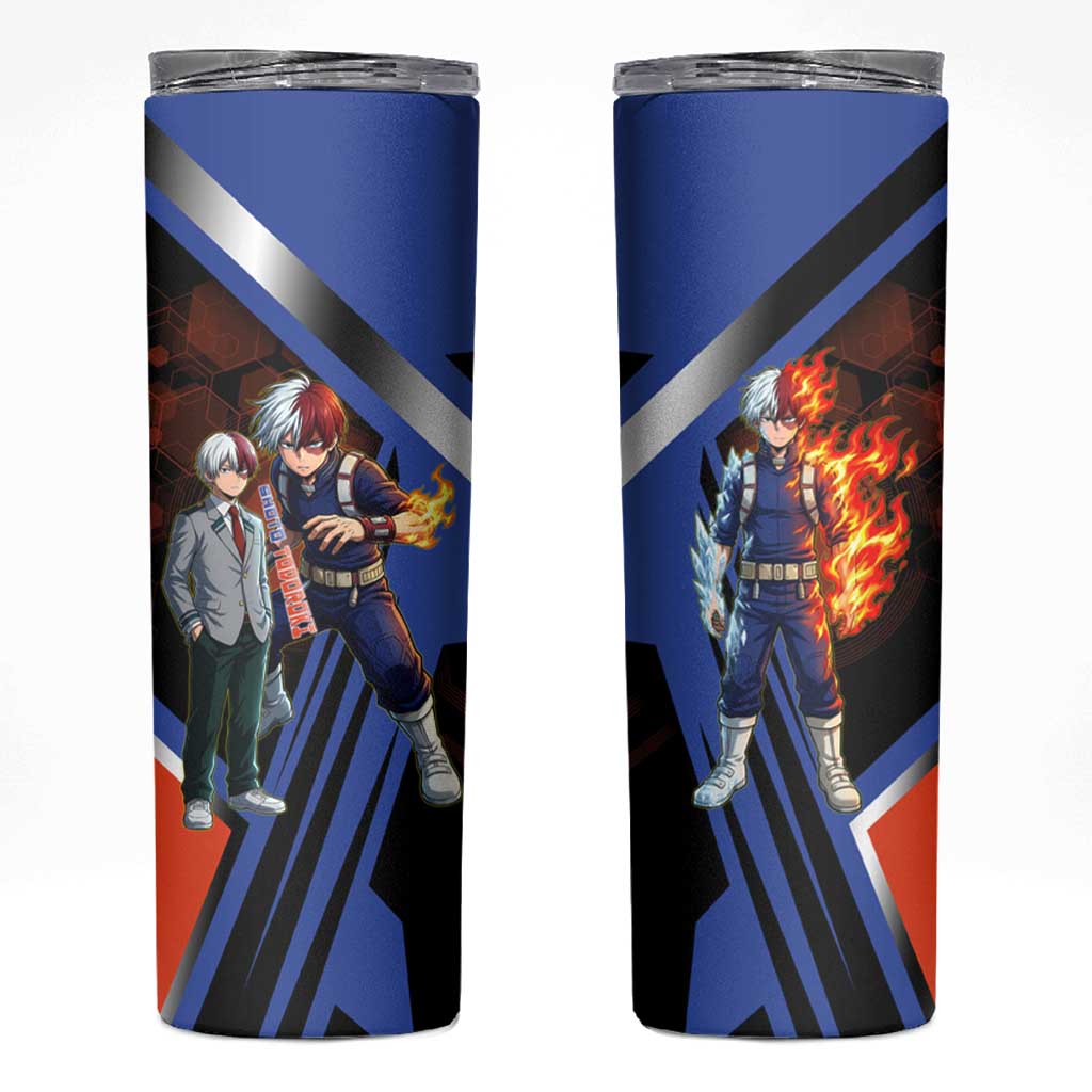 Shoto Todoroki Skinny Tumbler Split Fire and Ice Anime Illustration with Elemental Energy Effects